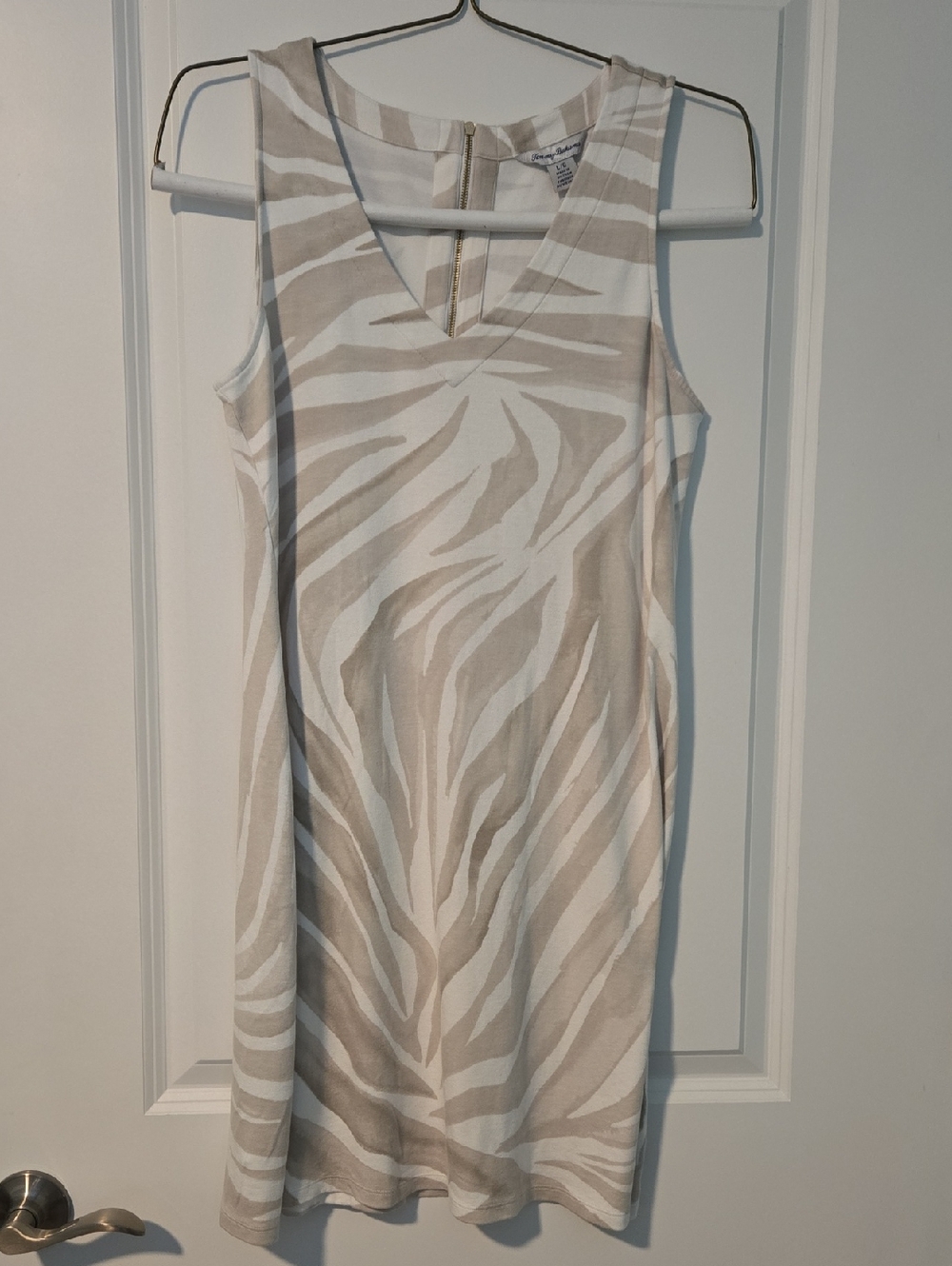 Tommy Bahama Sleeveless Dress in Beige and White Zebra Stripe